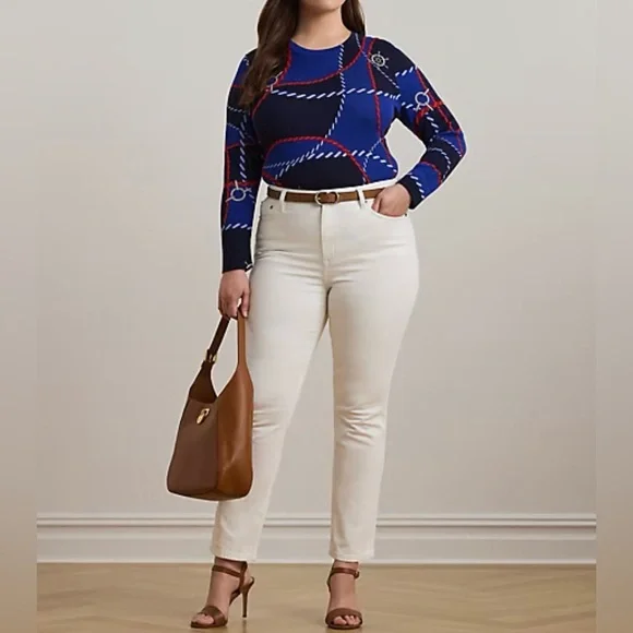 NWT Women Plus RALPH LAUREN Spring Beach Nautical Coastal Print light Sweater 2X - Picture 2 of 8